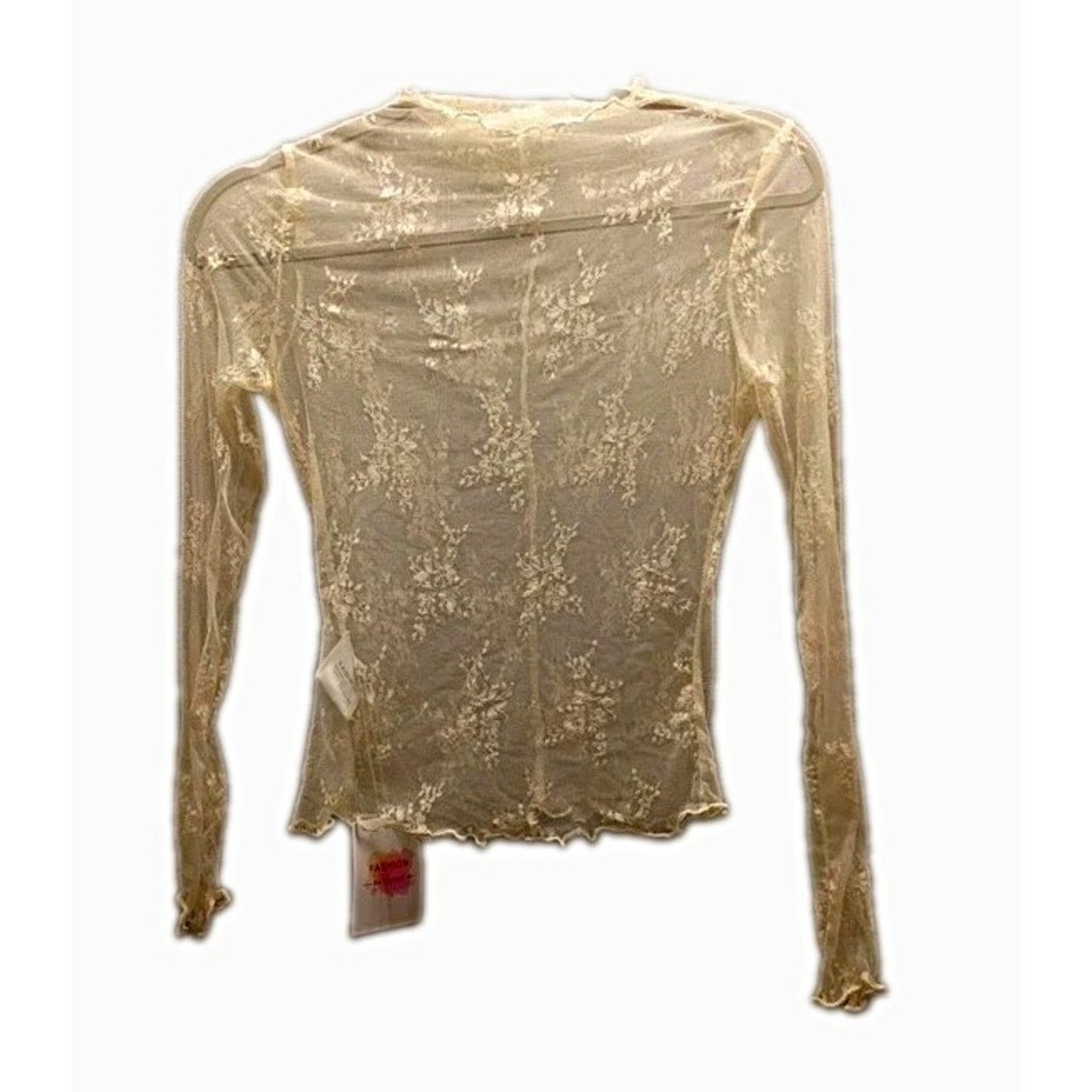 Romantic Boho White Sheer Lace Long Sleeve Layering Top S Festival Fairy Hippie